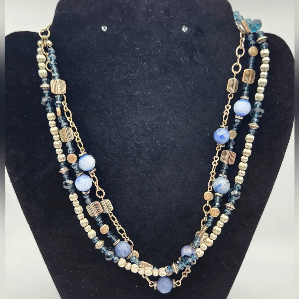 Premier Designs Blue Stone Silvertone Muli-strand Necklace